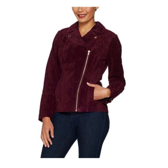 Isaac Mizrahi Burgundy Leather Jacket - Picture 1 of 16